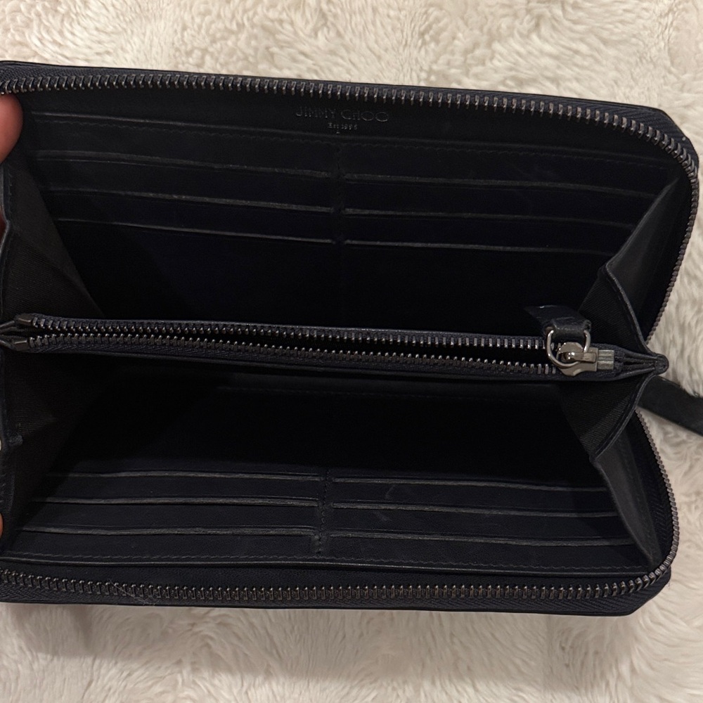 Jimmy Choo Navy Zippy Wallet with Silver Star Studs - Picture 6 of 9